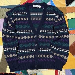 Vintage Sweater Graphics Fair Isle Pattern Cardigan Sweater Large